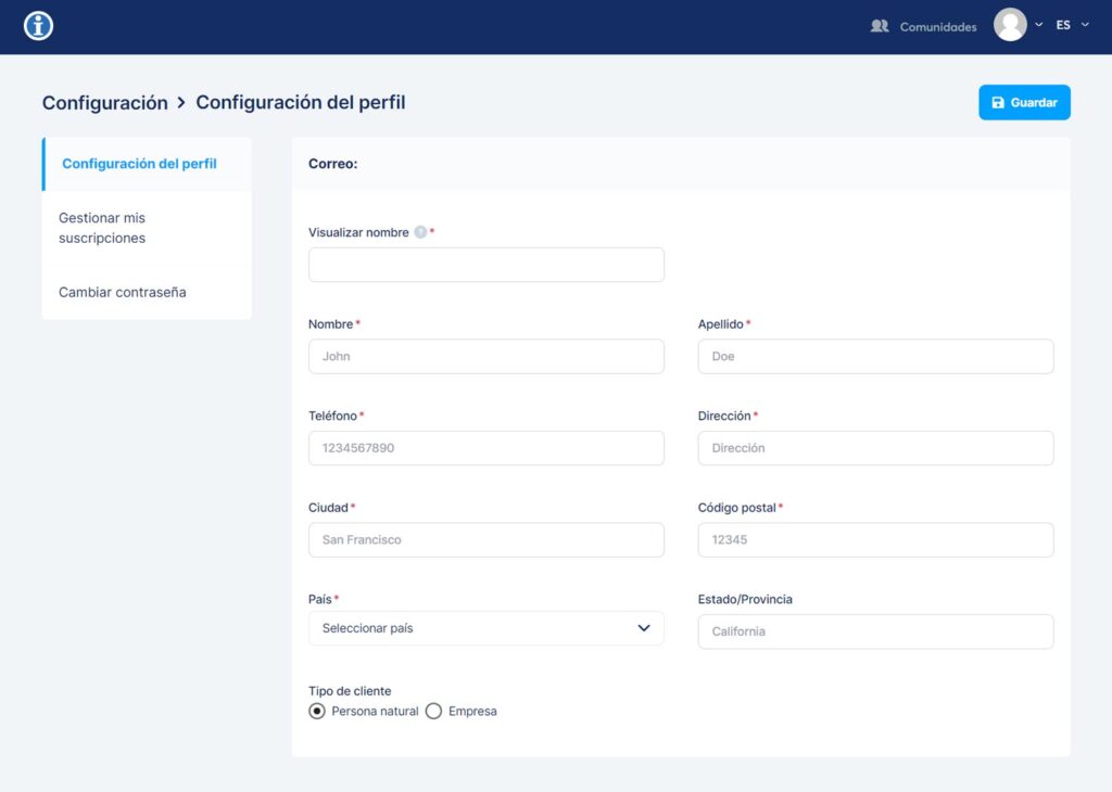 configuracion de perfil
