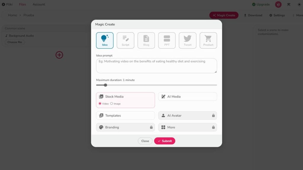 Proceso de creación de videos en Fliki