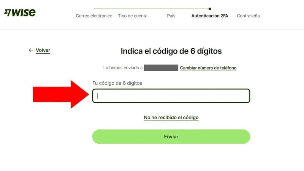 registrar cuenta en wise codigo de verificacion movil