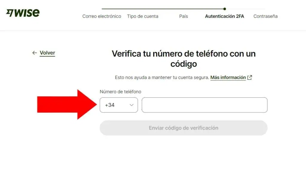 registro en wise introduce numero de telefono