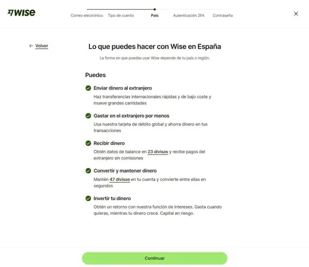 registro en wise que puedes hacer desde tu pais