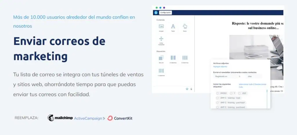 Sistema de gestión de correo electrónico en systeme.io