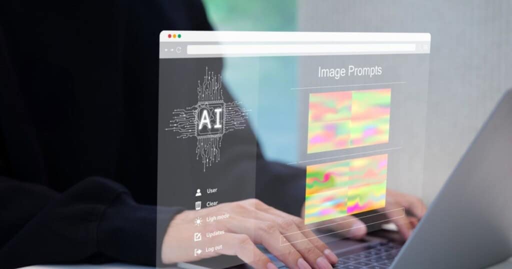 Usuario editando imágenes con inteligencia artificial en una pantalla interactiva.