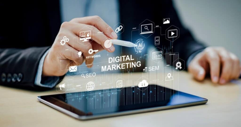 Representación visual de la evolución de la inteligencia artificial en estrategias de marketing digital en 2025.